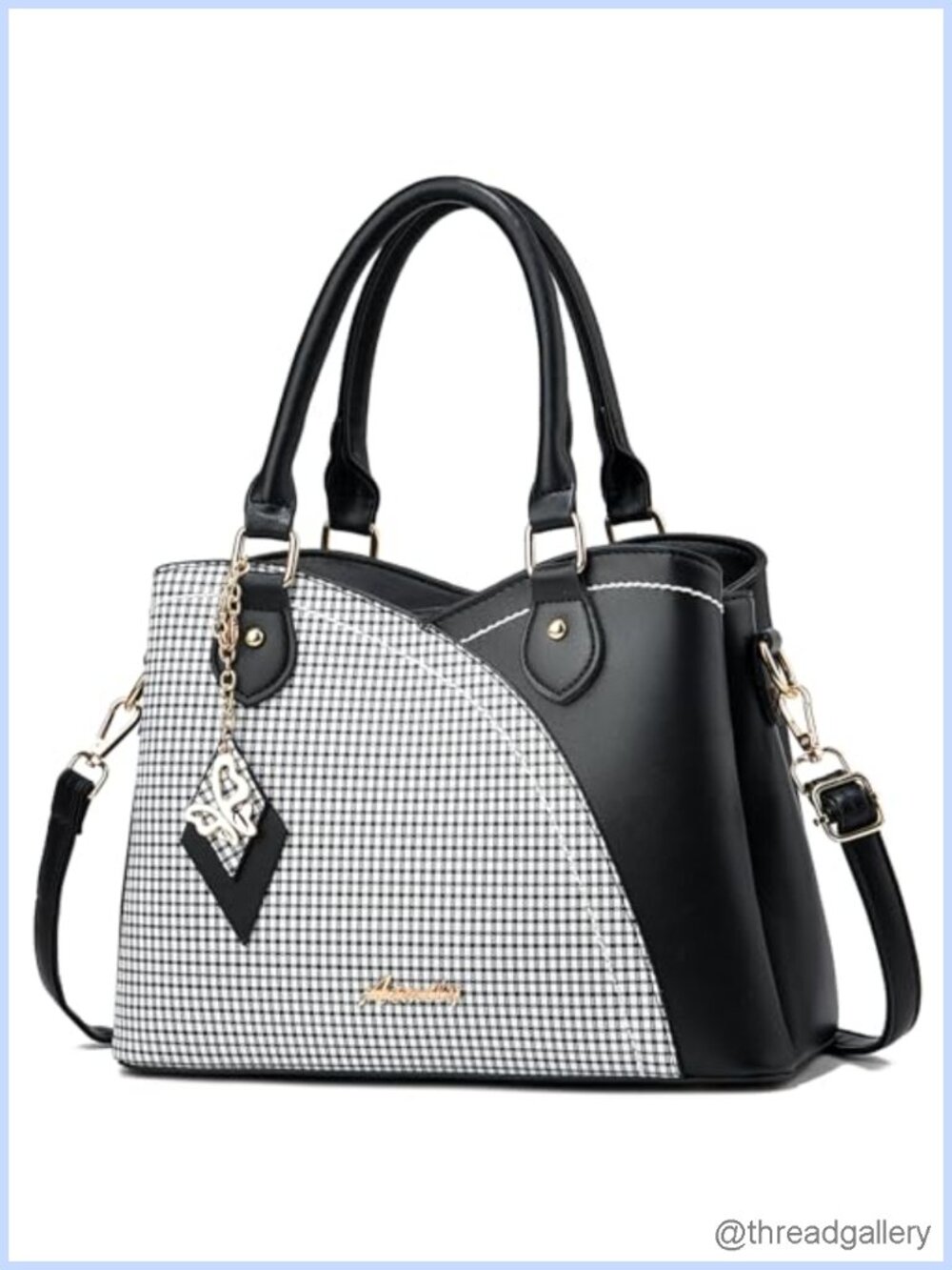 Synthetic Leather Satchel Handbag with Top Handle and Crossbody Strap
